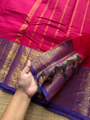 RF722 Dark pink shade kanchi cotton saree with checks / Kattam pattern