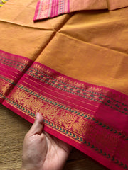 RF551 Mango Shade Kanchi Cotton Saree with contrast Annam pattern unique border