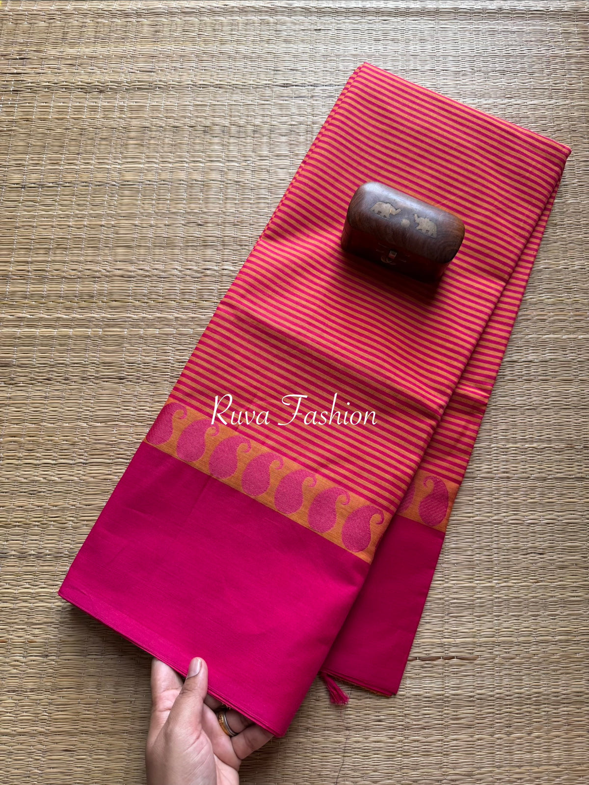 RF14 dual tone orange with pink soft Kanchi cotton saree with thread border - RF14