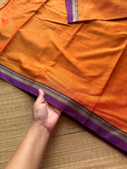 RF499 Orange with purple combination soft Mercerised Narayanpet cotton saree with small thread border