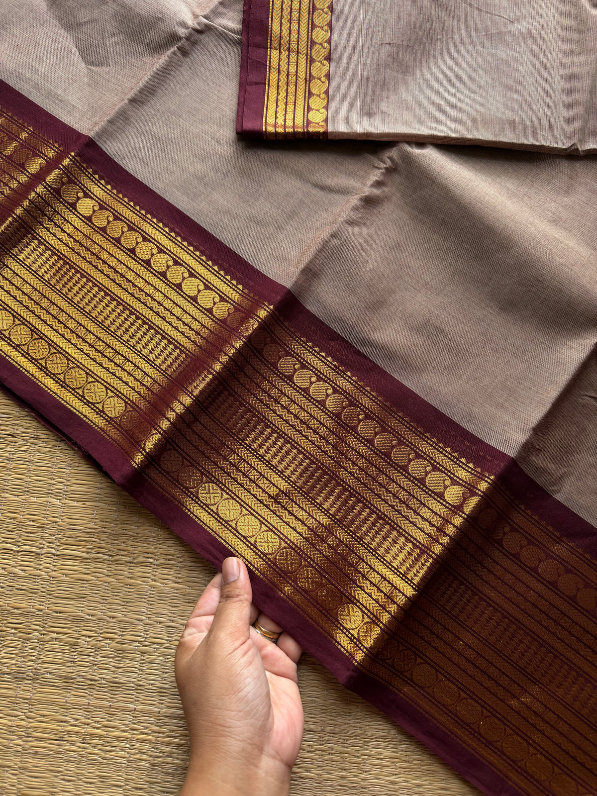 RF1031 Dual tone biscuit shade with brown border Kanchi cotton saree
