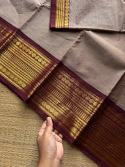 RF1031 Dual tone biscuit shade with brown border Kanchi cotton saree