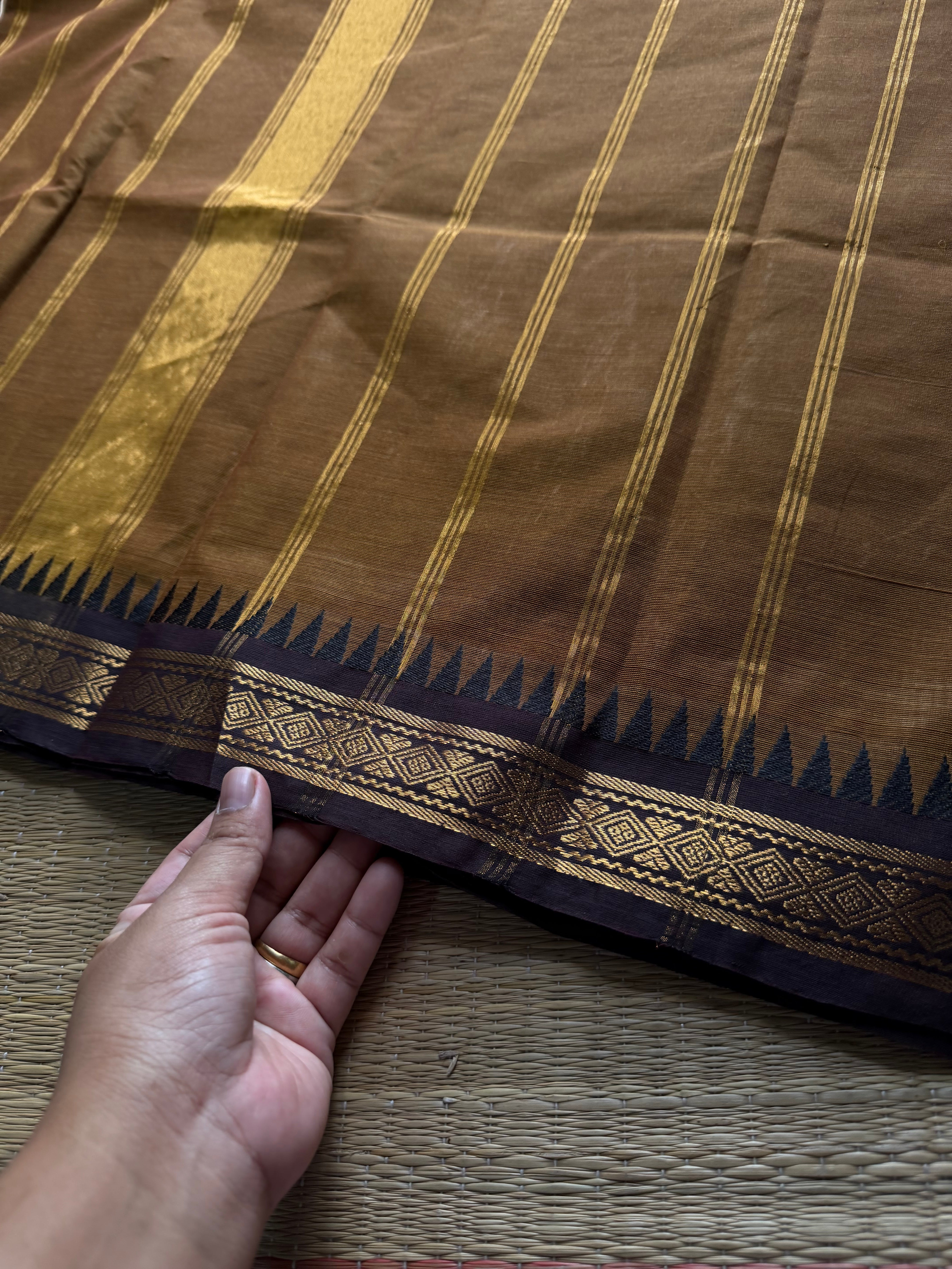 RF758 Honey shade Kanchi cotton saree with small border
