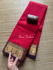 RF49 Reddish Maroon with dark purple shade paithani border Kanchi cotton saree with handmade thread buttas