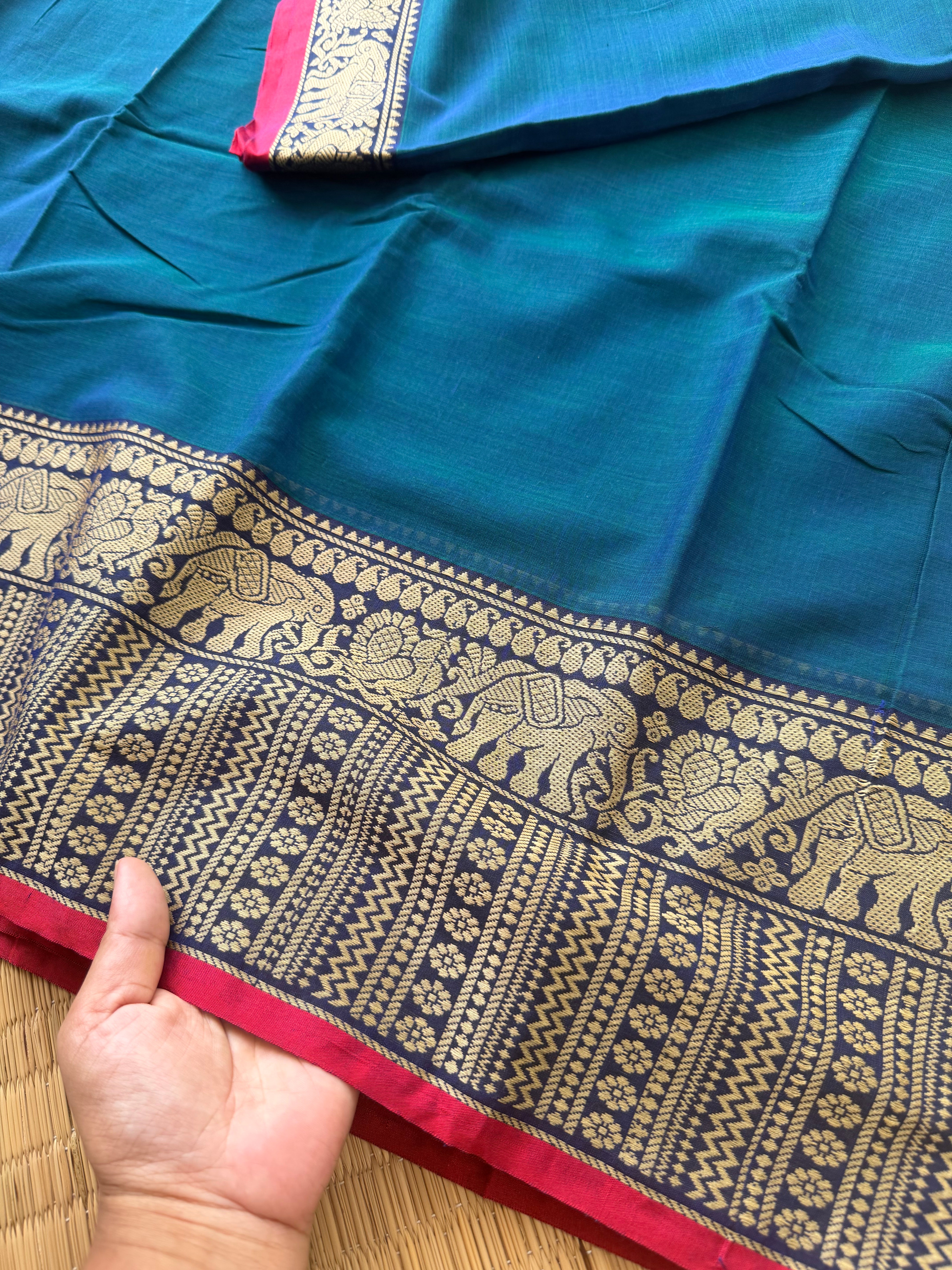 RF163 Peacock blue shade shade Mercerised Narayanpet Cotton saree