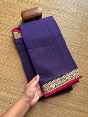 RF320 Purple Mercerised Narayanpet Cotton Saree With Small Annam and elephant pattern border