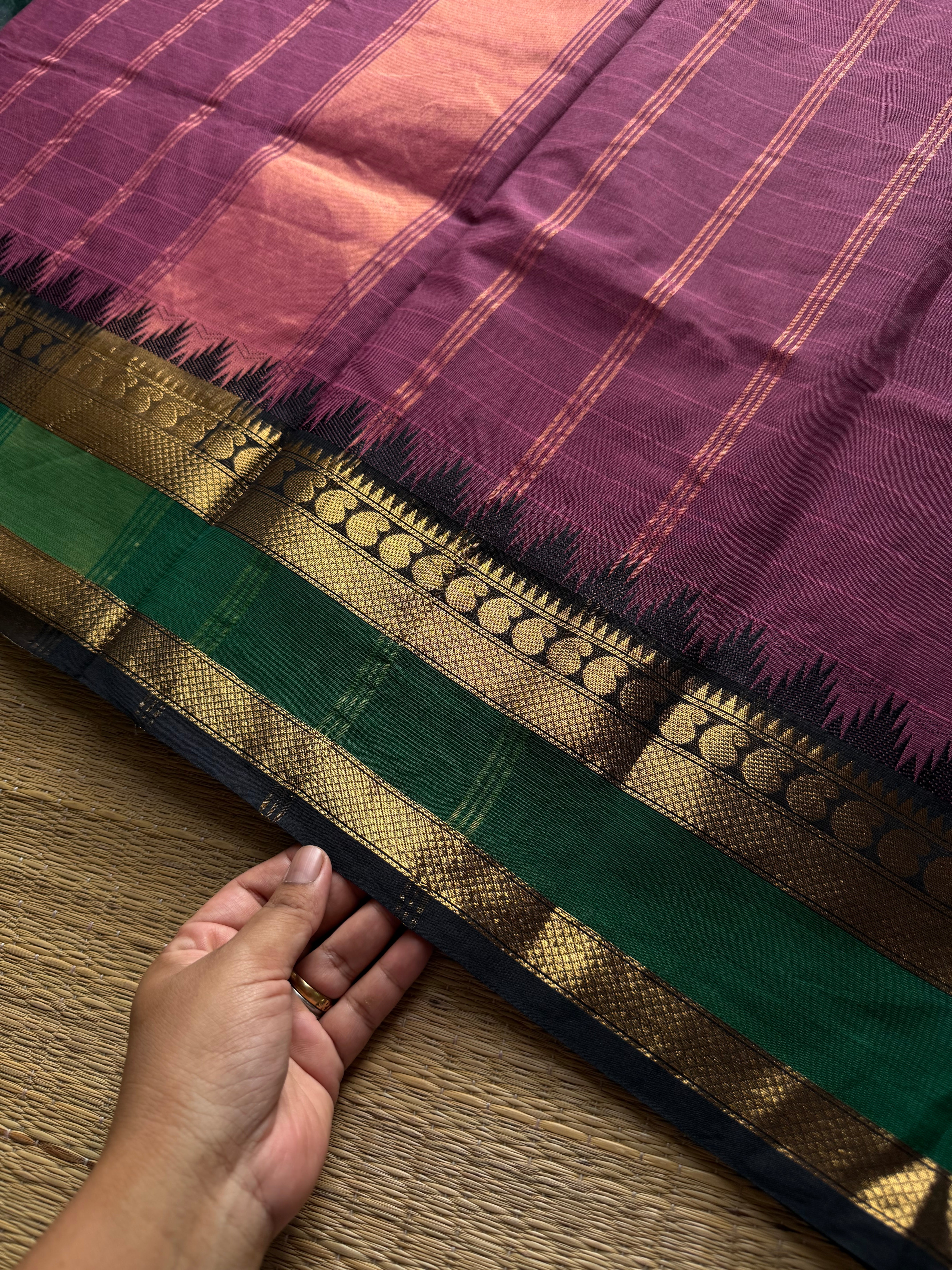 RF970 Grape shade Kanchi cotton saree with Thazhampoo pattern pattern