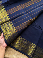 RF975 Navy blue shade Kanchi Cotton Saree with Annam and mango pattern