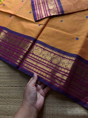 RF880 Orange with purple combination Kanchi cotton saree with handmade thread buttas