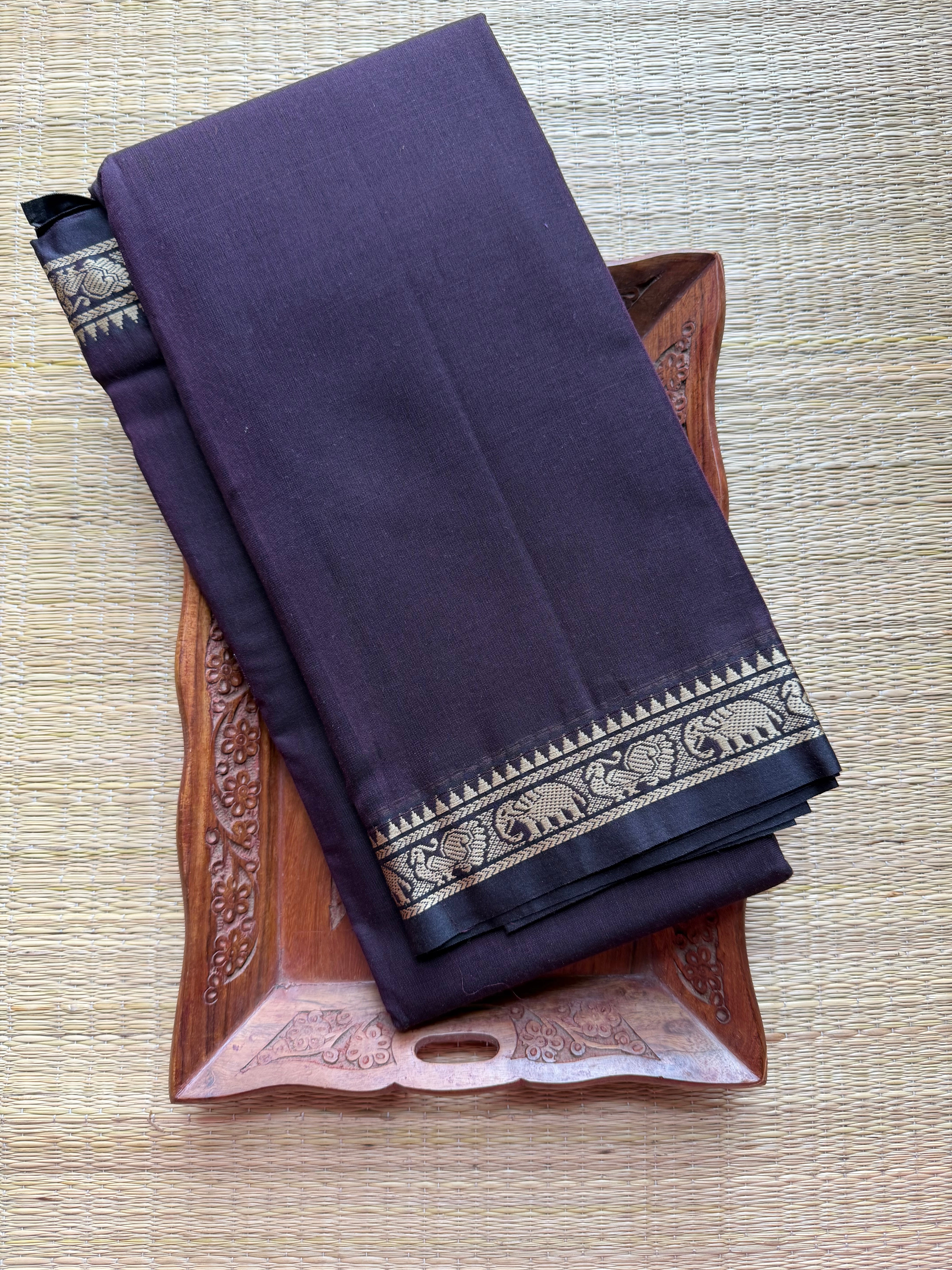 Monotone Brown Mercerised Narayanpet Cotton Saree