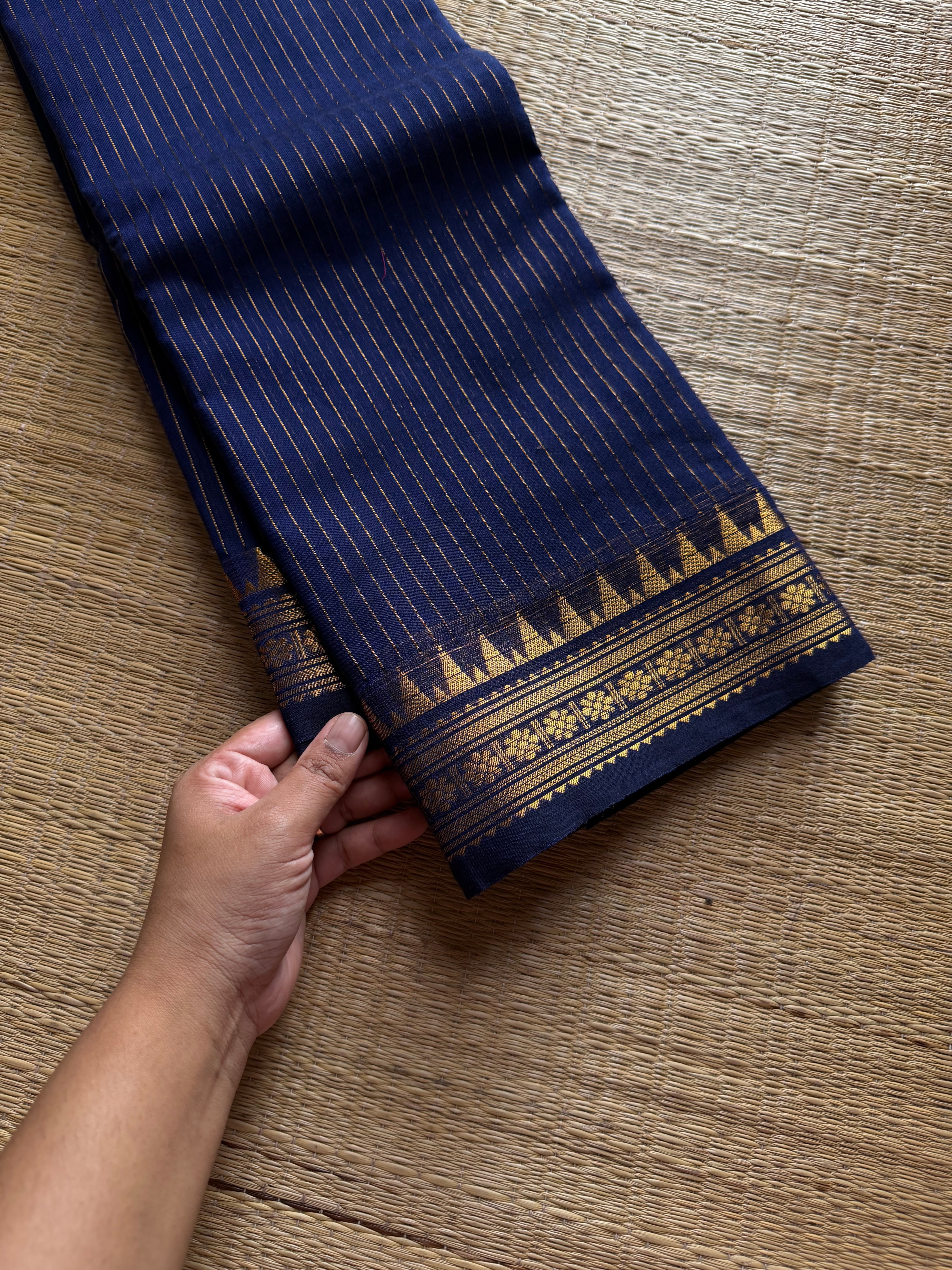 RF1322 Navy blue shade ~ Vairaoosi Pattern Kanchi Cotton Saree with small border