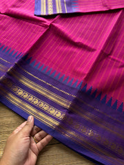 RF759 Rani pink shade Kanchi cotton saree with vertical stripped pattern & mango Zari border
