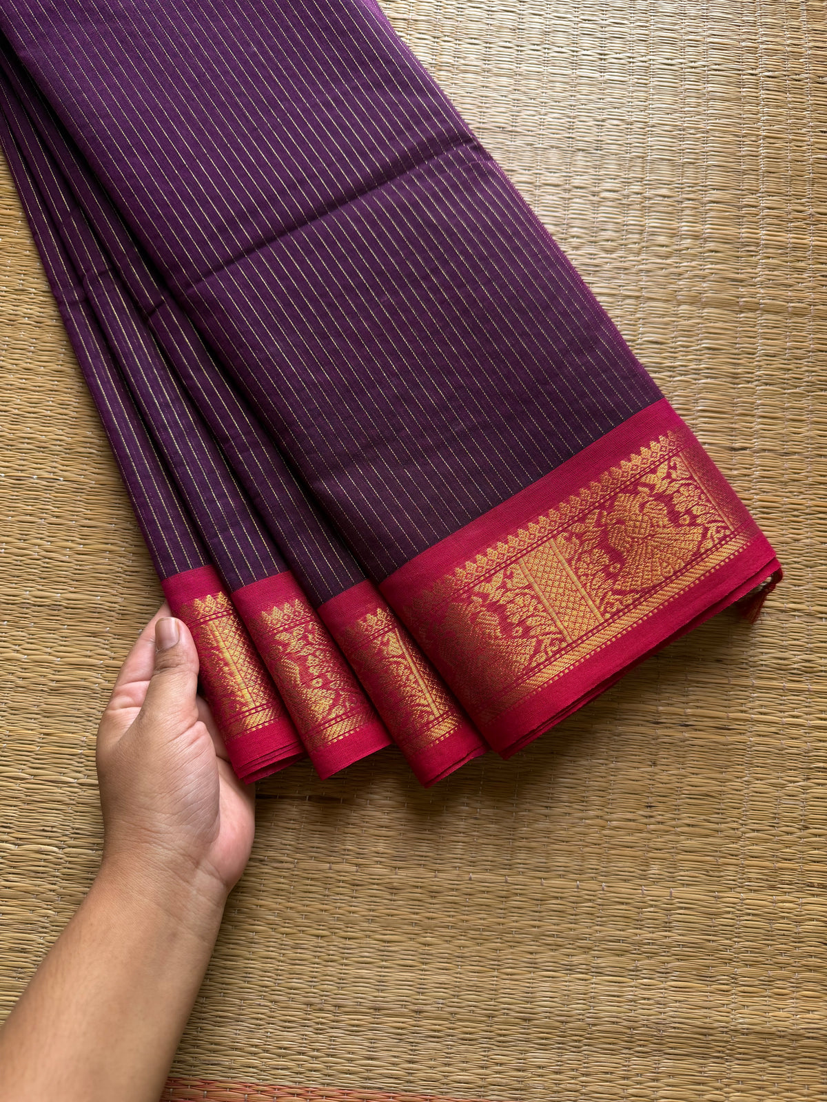 RF655 Purple shade Kanchi cotton saree ~ Vairaoosi pattern