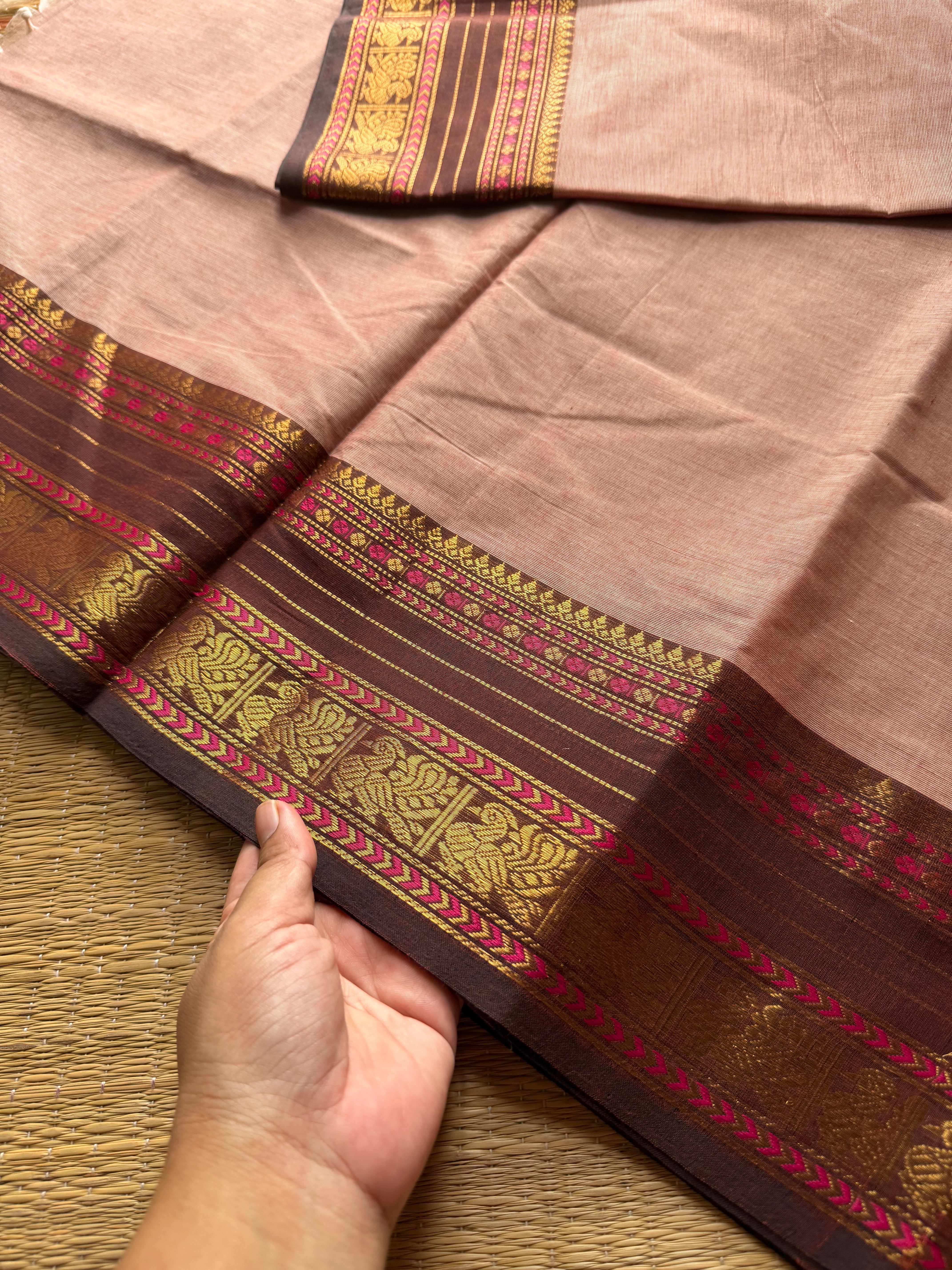 RF690 Beige shade ~ Silk Saree Inspired Kanchi Cotton saree