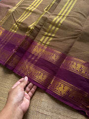 RF923 Dual tone olive brown shade ~ Silk saree inspired Kanchi cotton saree
