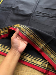 RF928 Black ~ Mercerised Narayanpet soft cotton saree with small thread border