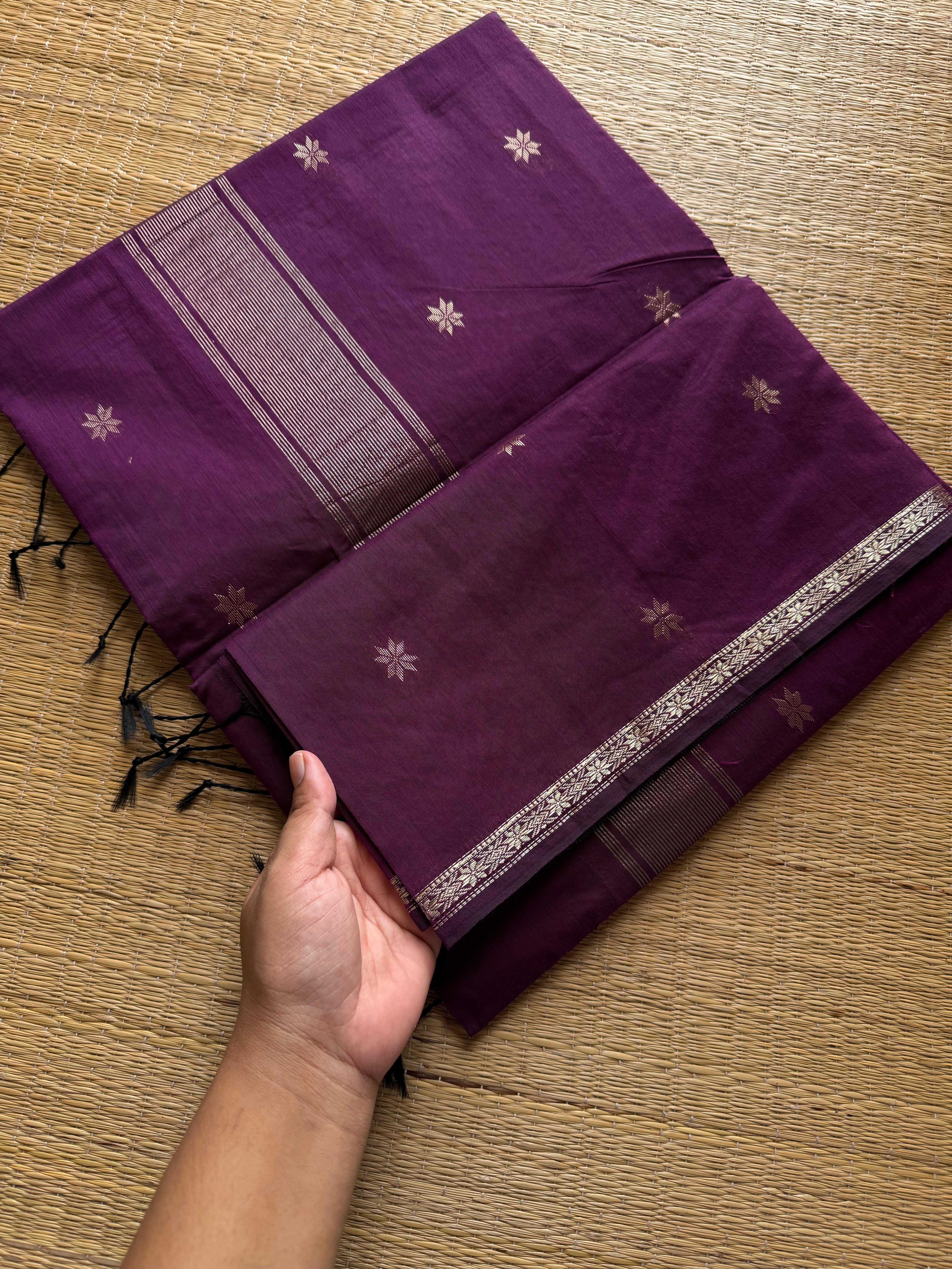 RF576 Monotone purple shade Maheswari semi silk cotton saree
