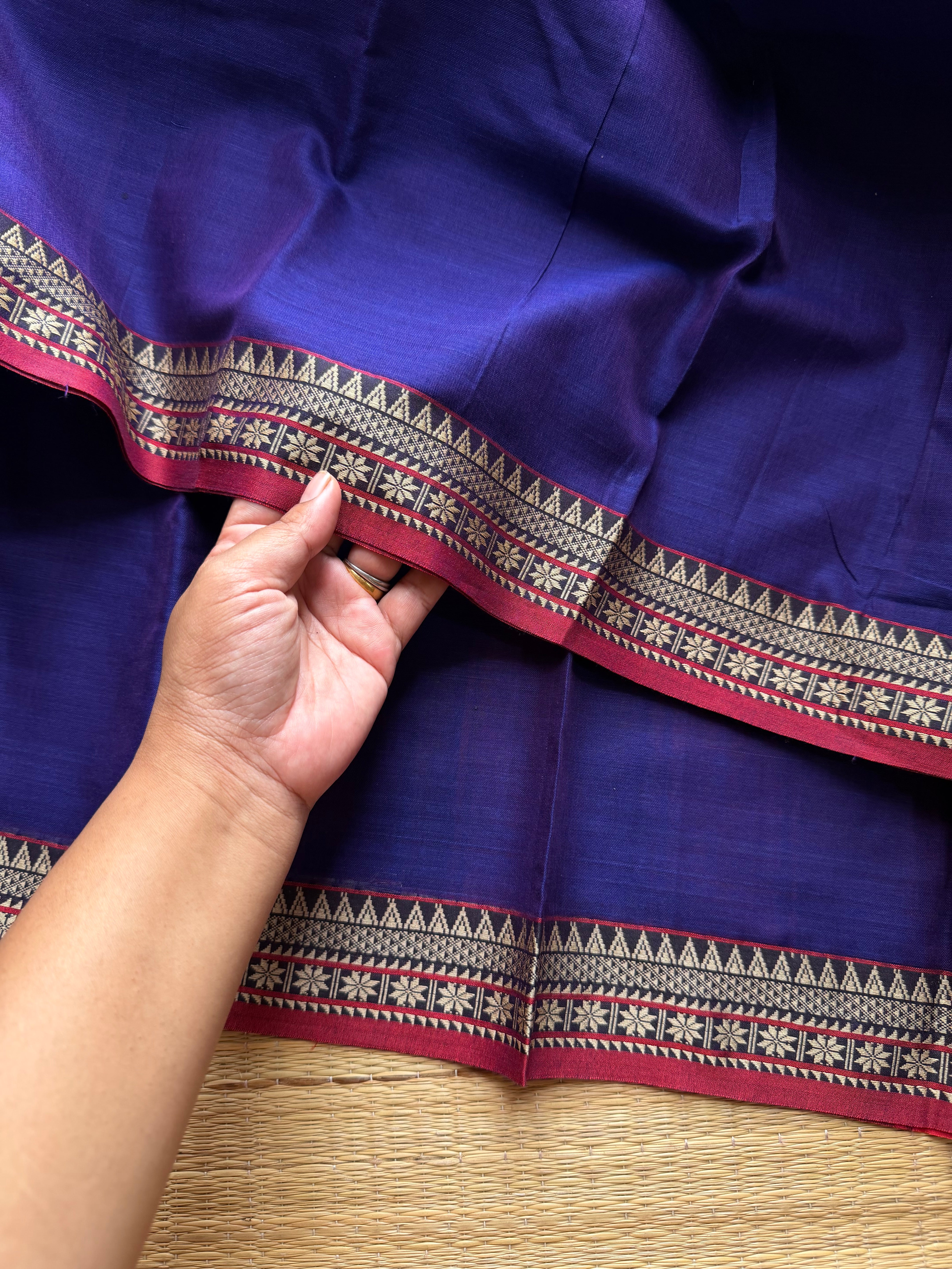 RF869 Blue and purple mixed dual tone shade Mercerised Narayanpet cotton saree with small thread border