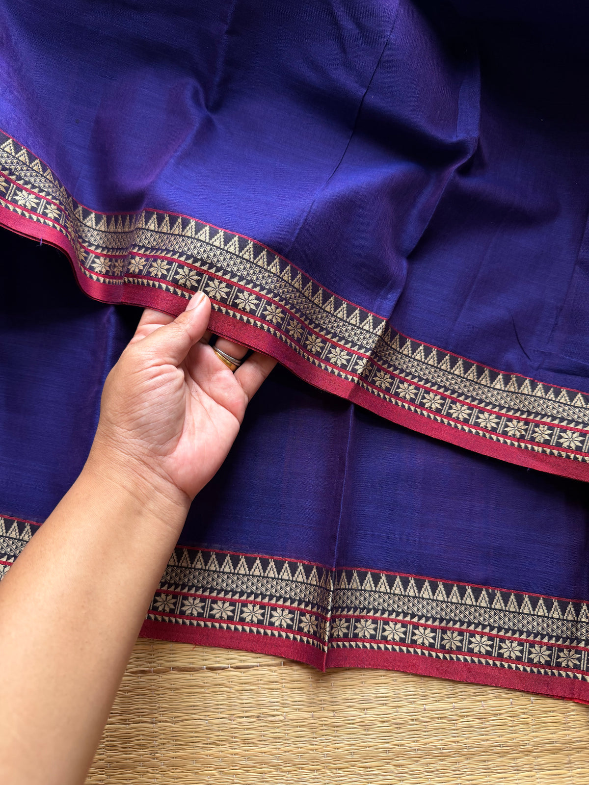 RF869 Blue and purple mixed dual tone shade Mercerised Narayanpet cotton saree with small thread border