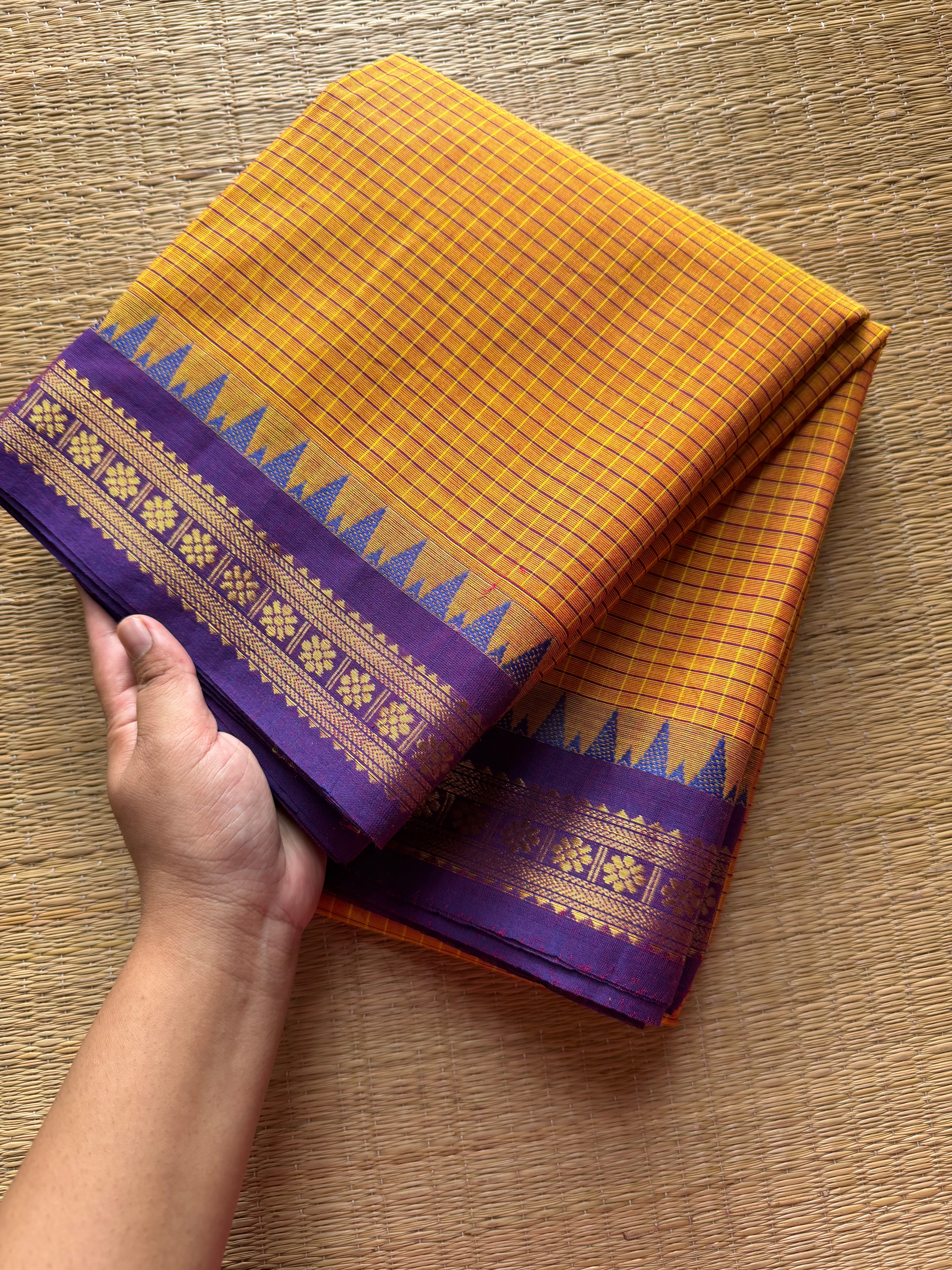 RF510 Premium small border vintage  Podikattam Kanchi cotton saree with dark mango & purple shade