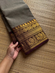 RF1306 Beige & Grey mixed shade with brown Kanchi cotton saree  ~ silk saree inspired border