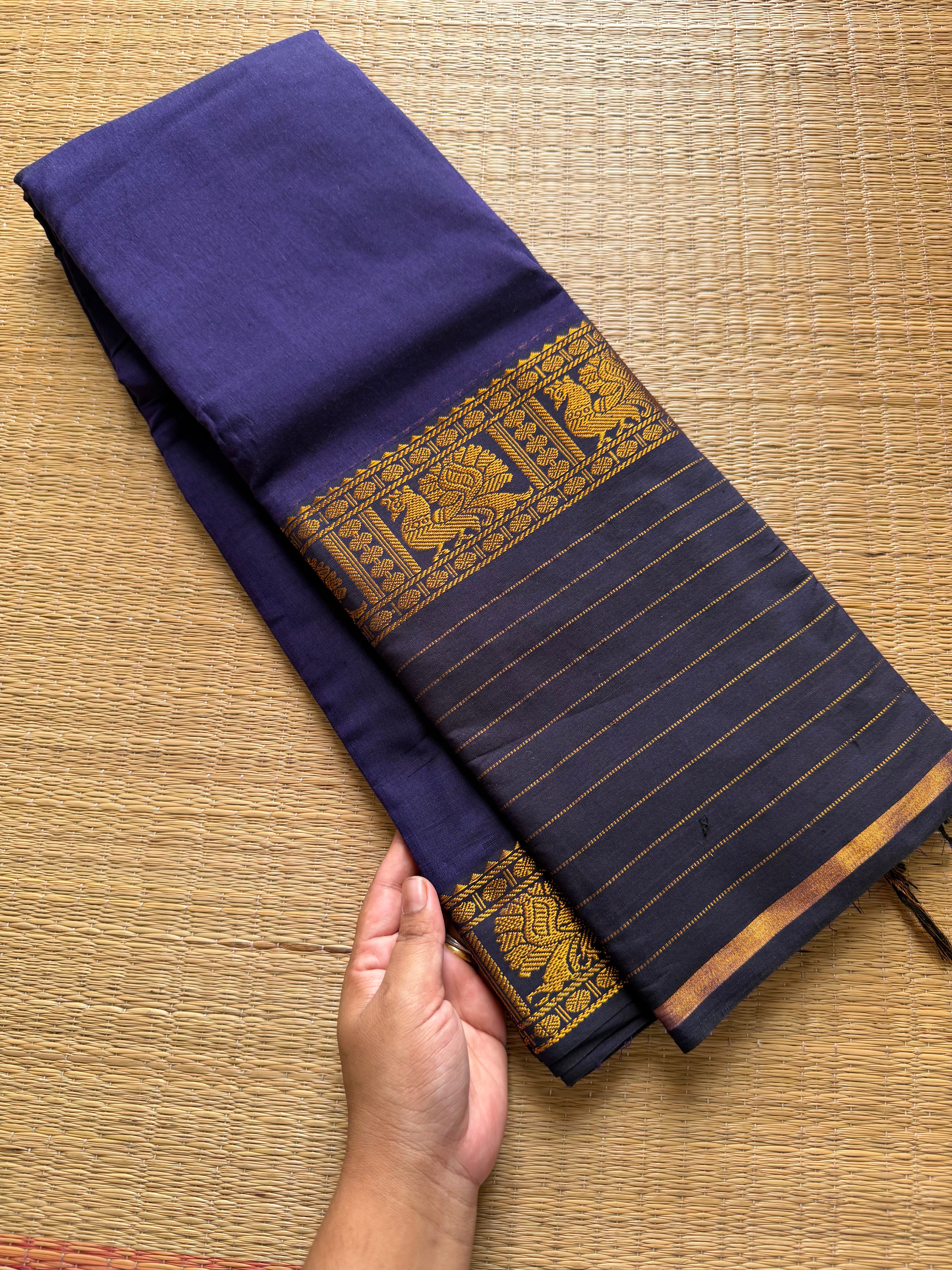RF618 Navy blue shade Narayanpet big / long border cotton saree