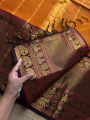 RF1193 Rust orange with brown ~ Long / Big border Kanchi cotton saree