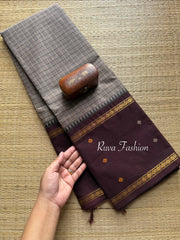 RF28 Grey with Brown Vintage Style Border with checks pattern & handwoven Buttas on the border - RF28