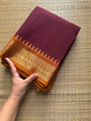 RF287 Maroon shade Kanchi cotton saree with small Zari border