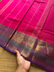 RF696 Rani pink shade ~ Silk Saree Inspired Kanchi Cotton saree multi color border
