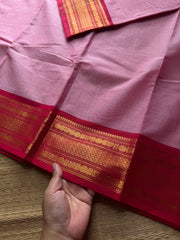 RF597 Baby pink with red combination Kanchi cotton saree
