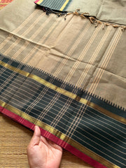 RF376 Grey with black combination vintage border Kattam / checks pattern Kanchi cotton saree
