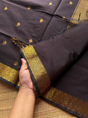RF564 Monotone Dark coffee brown shade Maheswari semi silk cotton saree