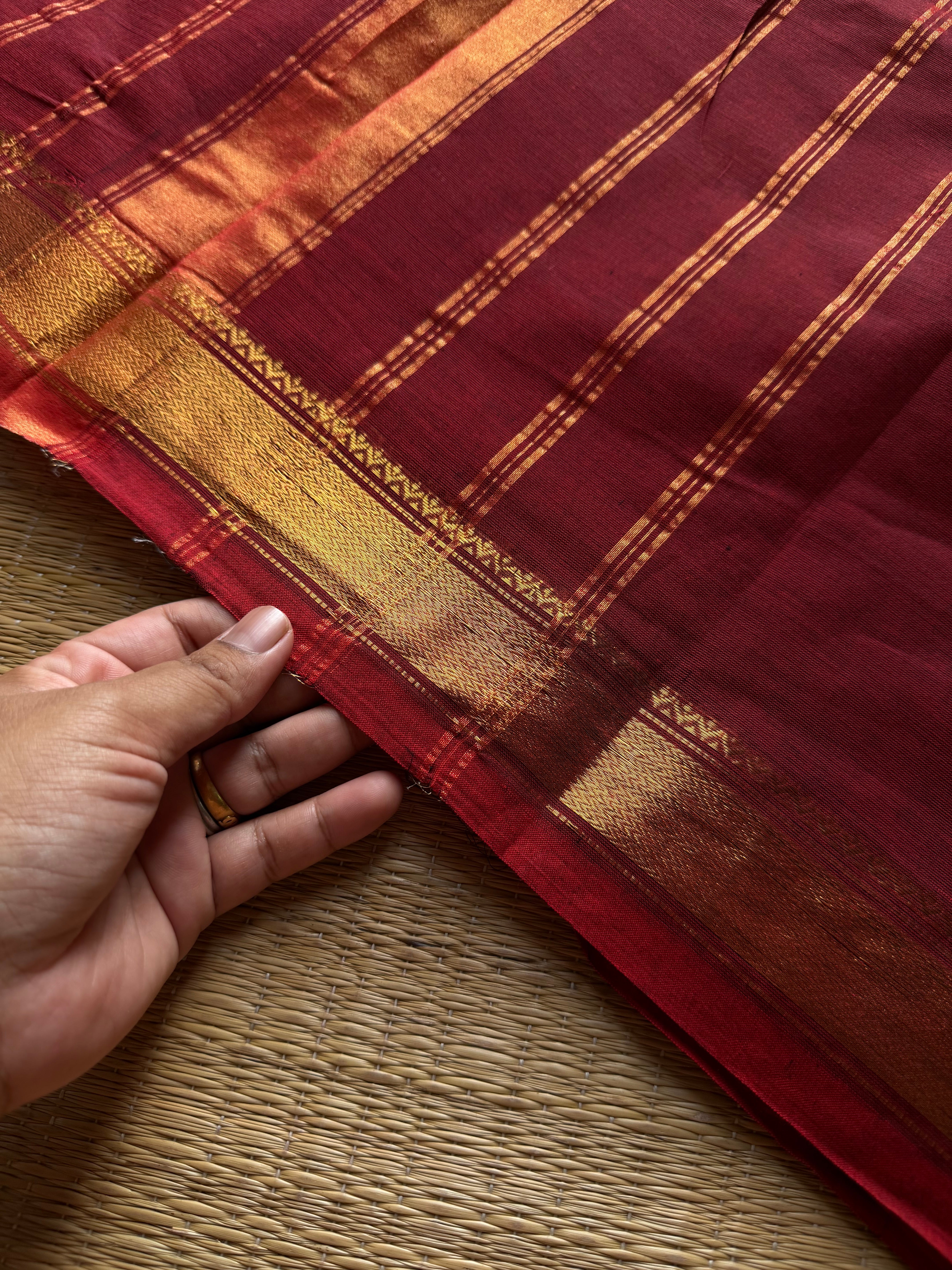RF993 Maroon ~ Small border Kanchi cotton saree
