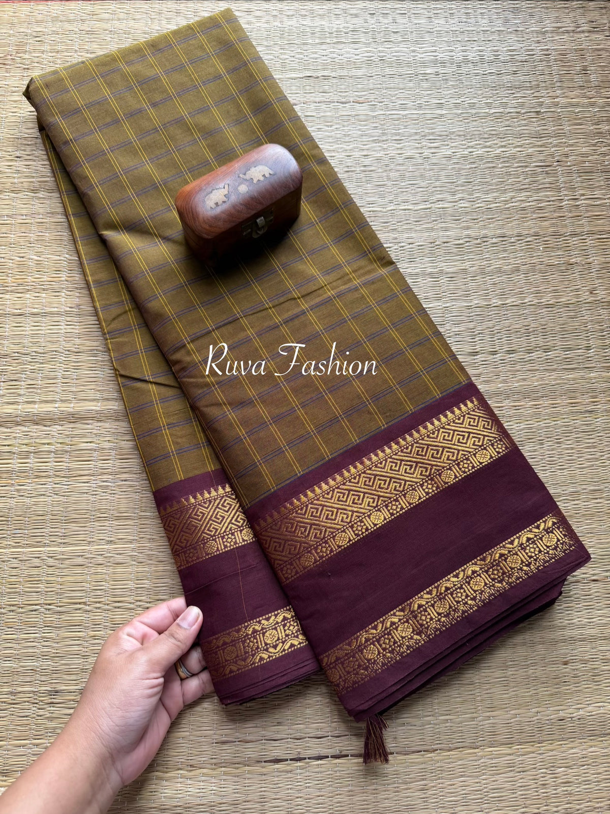 Honey Shade Checks / Kattam Kanchi Cotton Saree