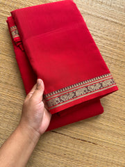 RF224 Monotone red Narayanpet cotton saree with small border