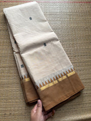 RF405 Cream Shade Kanchi Cotton Saree with handmade thread buttas