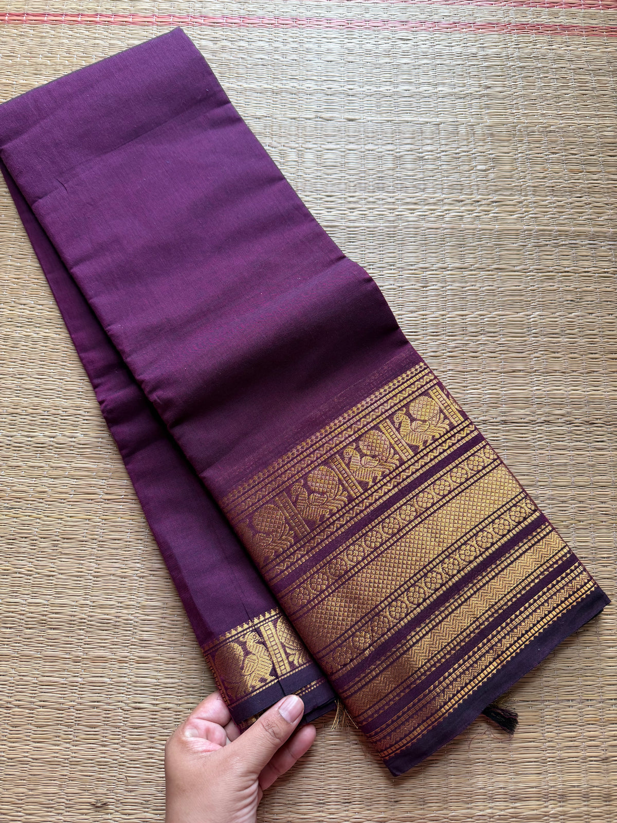RF277 Monotone Deep Purple Shade Kanchi Cotton Saree With Silk Saree Inspired Varisaipet Border