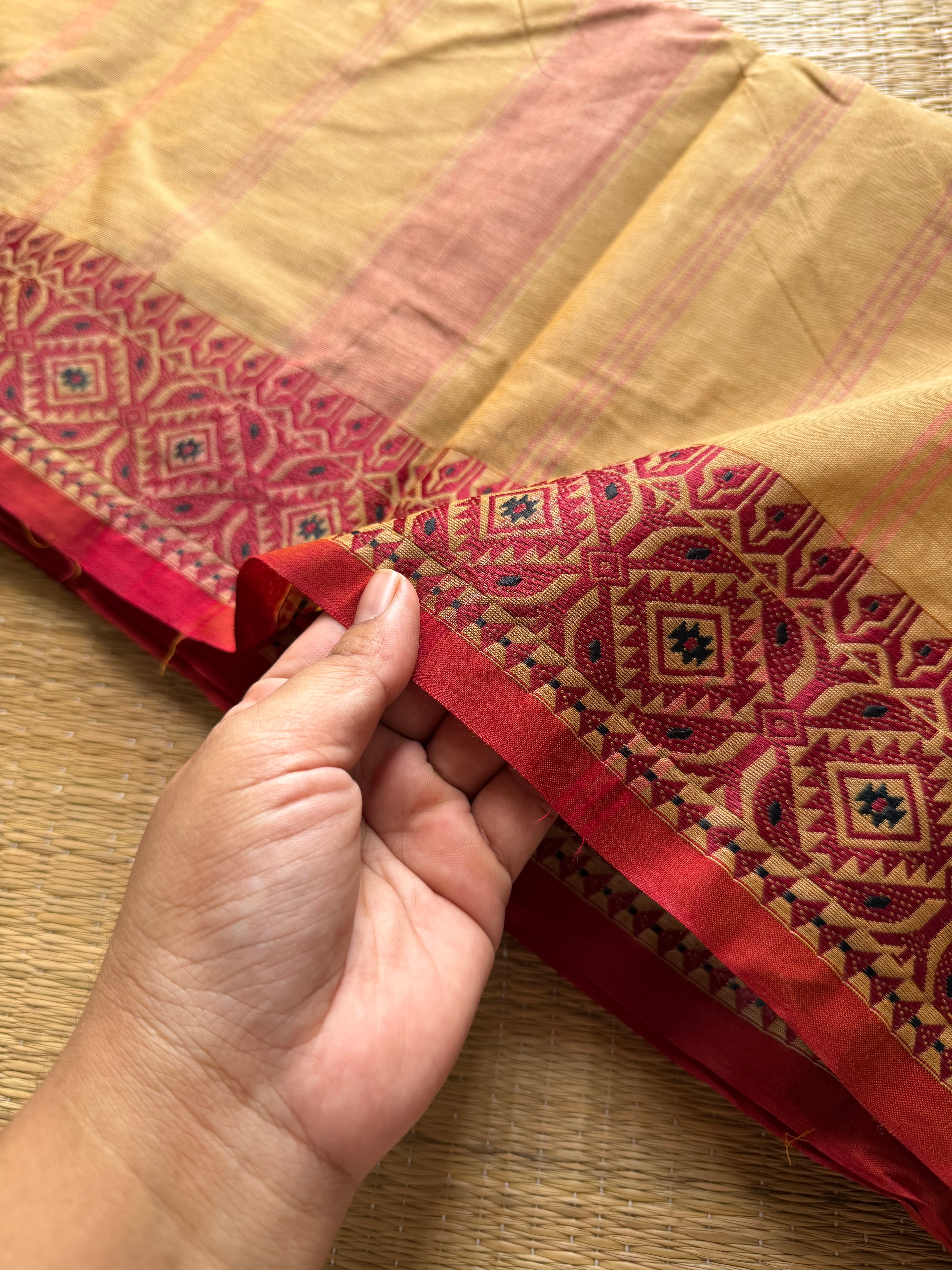 RF259 Beige shade Kanchi cotton saree with small thread border