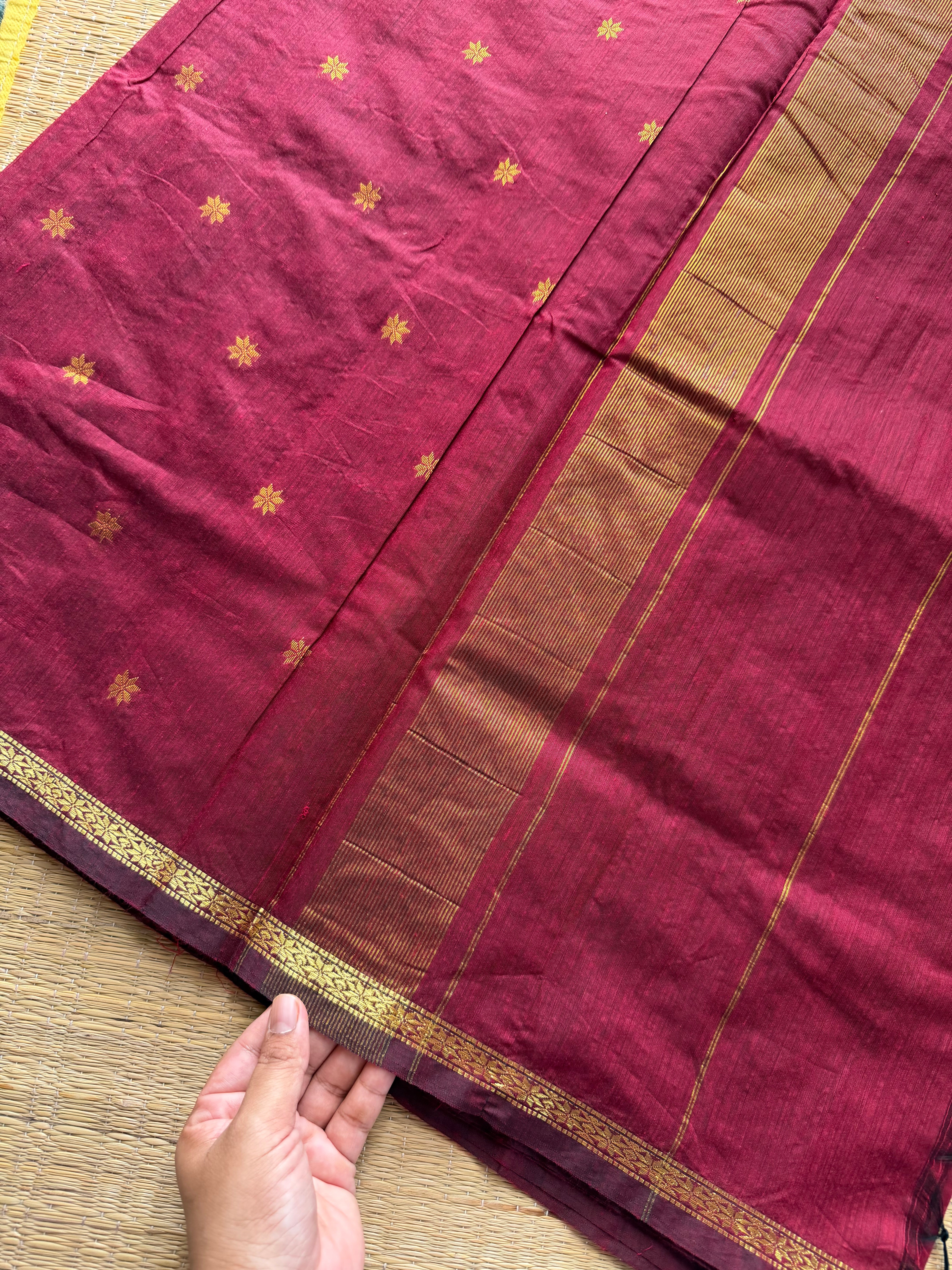 RF328 Monotone maroon shade Maheswari semi silk cotton saree