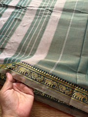 Dual tone pista green shade Mercerised Narayanpet Cotton Saree With Small Annam and elephant pattern border