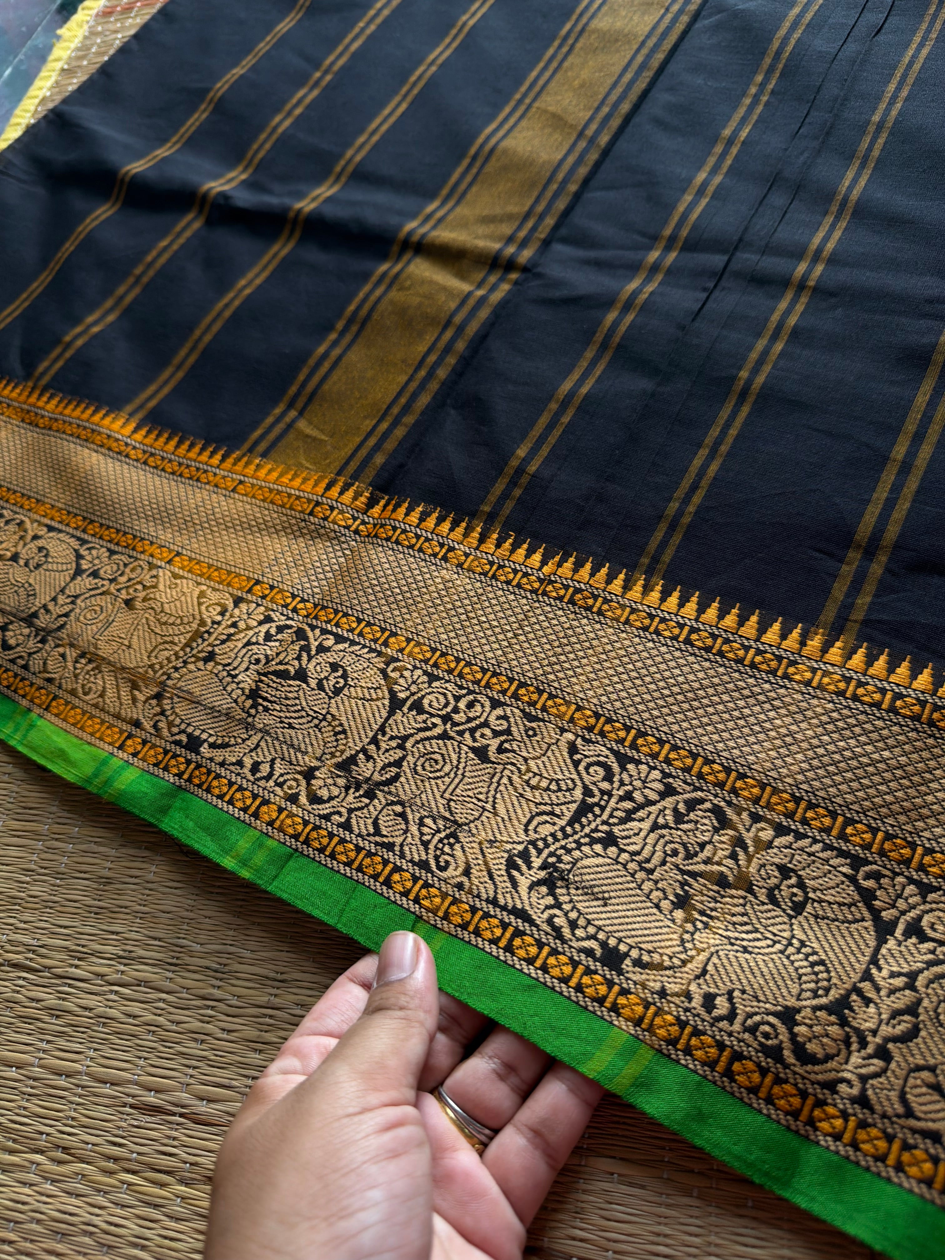 RF629 Black shade thread border soft Kanchi cotton saree