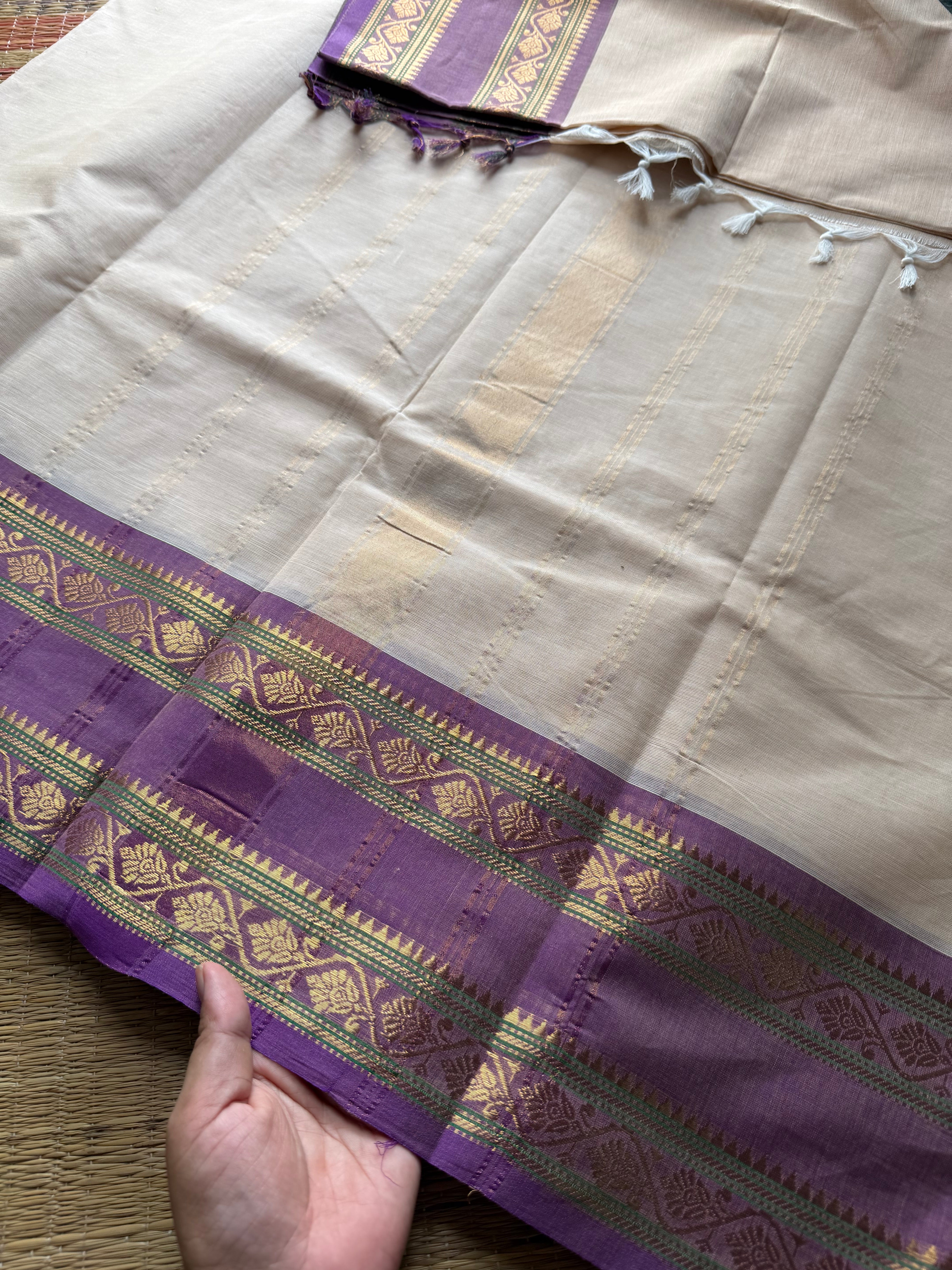 RF363 Half white and with light purple combination Kanchi cotton saree
