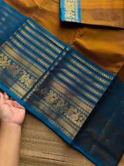 RF1039 Mutated with sky blue ~ Silk Saree Inspired Varisaipet big / long border Kanchi cotton saree