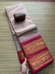 RF35 Cream With Pink Retta Patta Border Kanchi Cotton Saree
