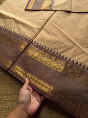 RF910 Cream ~ Kanchi cotton saree with handmade thread buttas