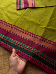 RF803 Green shade thread border Kanchi cotton saree with handmade thread buttas