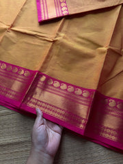 RF598 Dark mango shade with pink combination Kanchi cotton saree