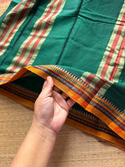 RF456 Green with mustard combination Mercerised Narayanpet cotton saree with small thread border