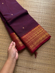RF546 Dual tone purple shade Kanchi cotton saree with handmade thread buttas
